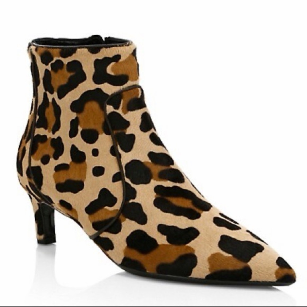 Aquatalia Marilisa Leopard Print Calf Hair Ankle Boots Size 8.5